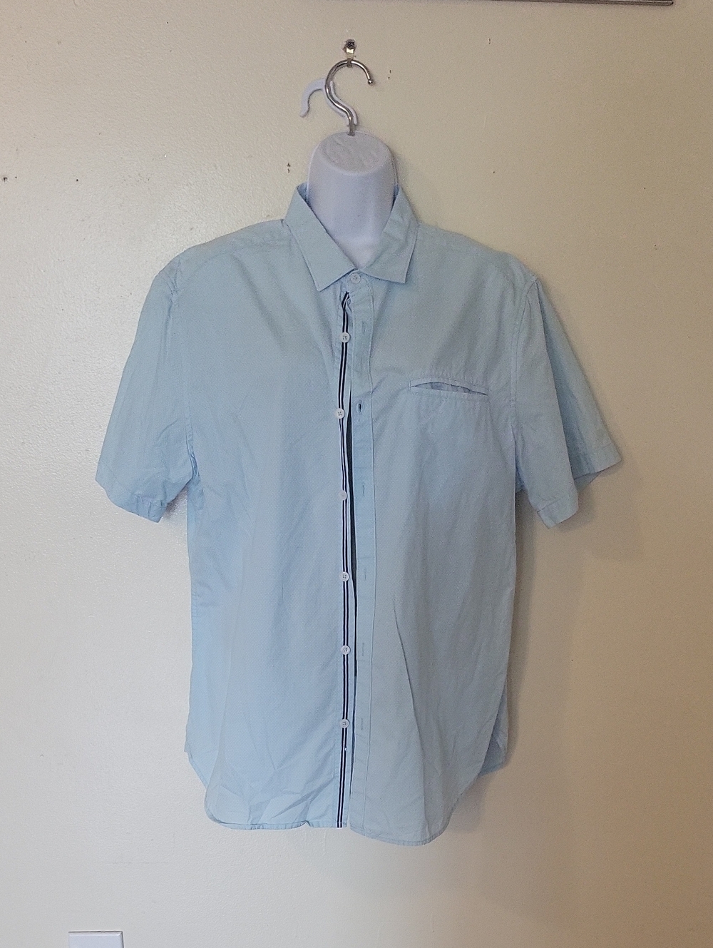 Denim & Flower Light Blue Short-Sleeve Button-Down with Navy Trim